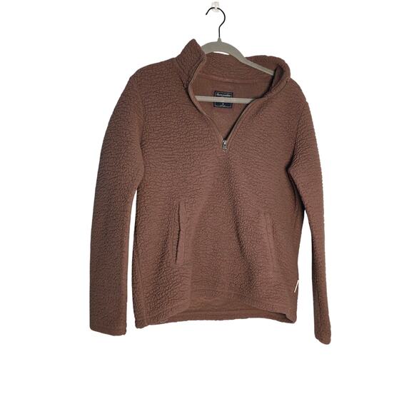 Abercrombie & Fitch Sherpa Fleece Mode  quarter-zip pullover mauve Womens Medium - Picture 1 of 8